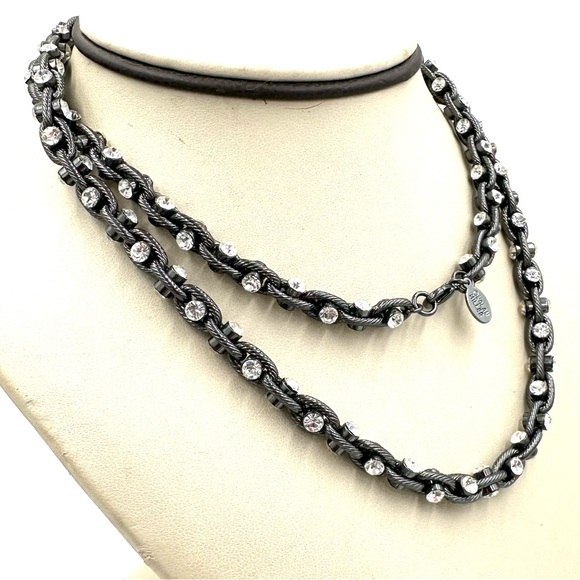 Nolan Miller Australian Crystal Gunmetal Rope Chain Necklace NWOT - Picture 3 of 10